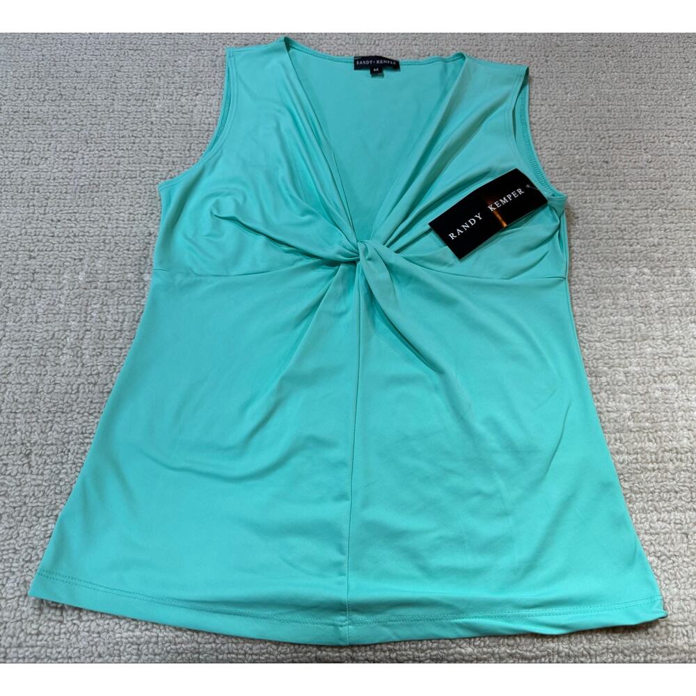 NWT Randy Kemper Women’s Medium Twist Front Top Teal Stretch Sleeveless